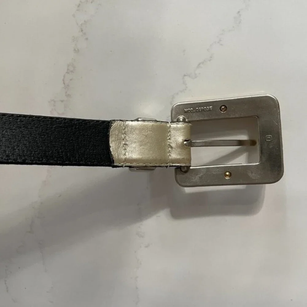 Vintage Creamy Metallic Leather Belt Mixed Metals Gold Silver Buckle - Small
